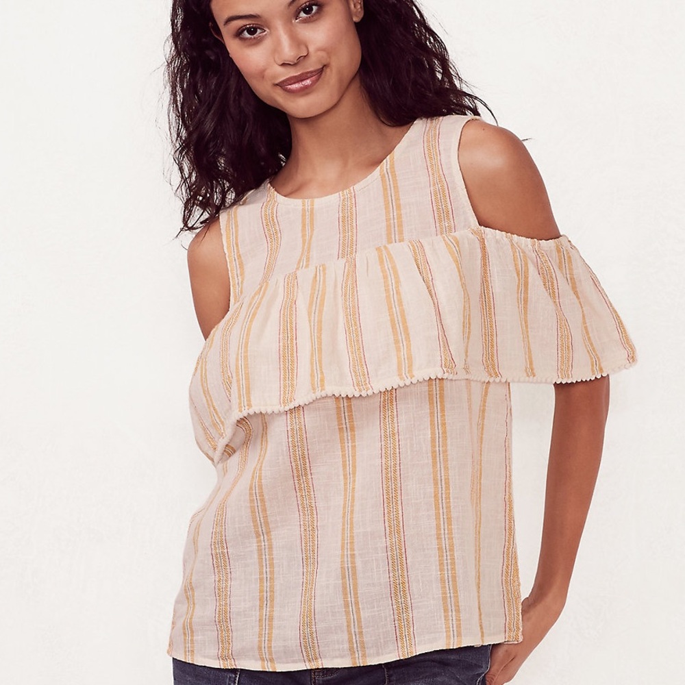 LC Lauren Conrad Striped Cold Shoulder Top